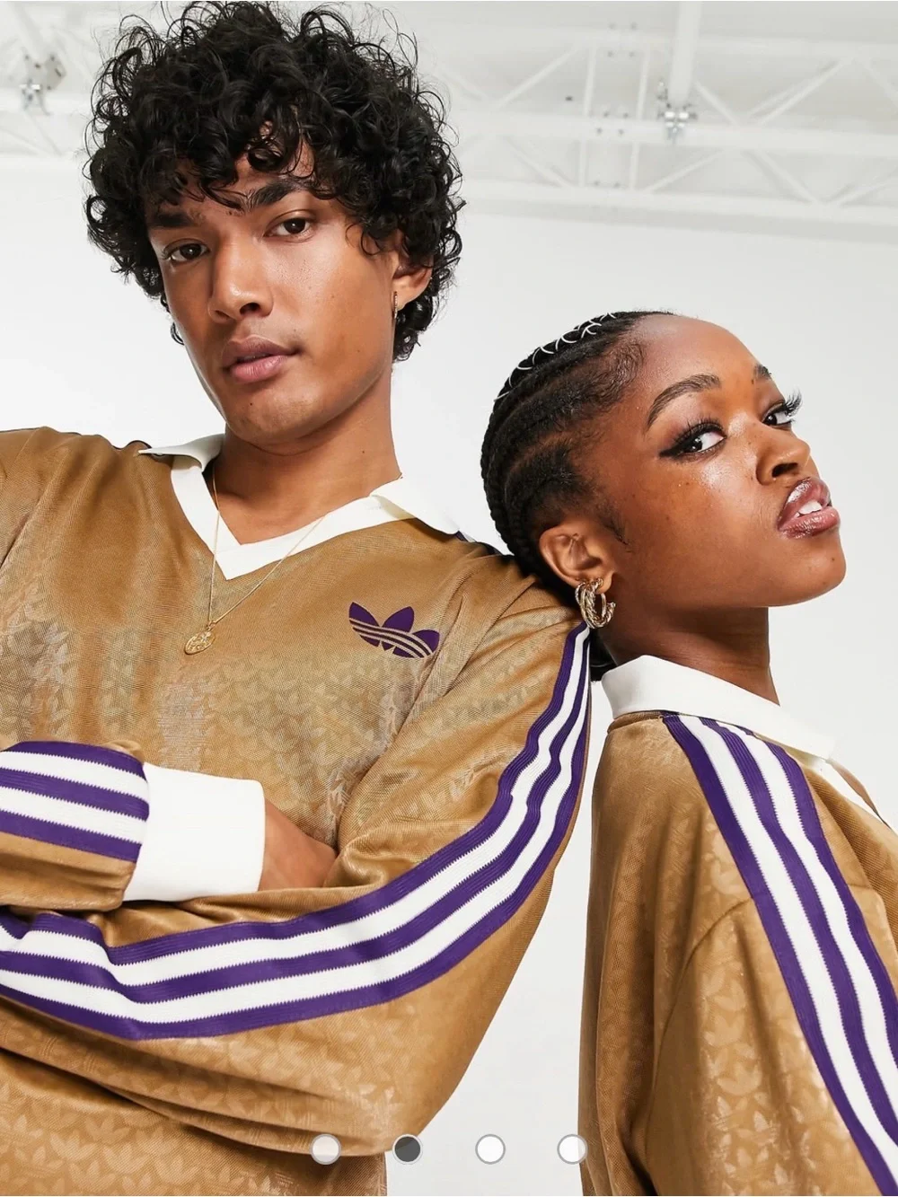 Rare Adidas Originals LS Collared Jersey in Brown Desert Monogram Trefoil, sz XL